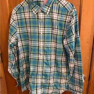 Vineyard Vines Teal and Yellow Plaid Shirt